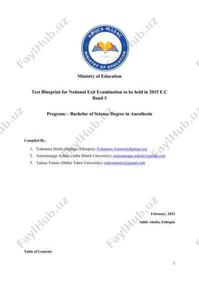 test blueprint for national exit examination for bachelor of science degree in anesthesia — DOCX