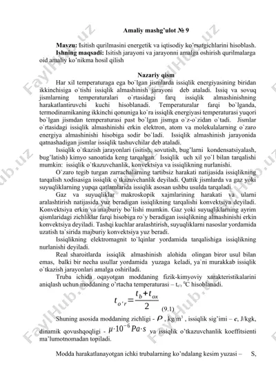 isitish qurilmasini energetik va iqtisodiy ko‘rsatgichlarini hisoblash — DOCX