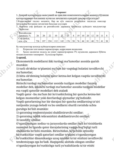 vaqtli qatorlar va regressiya tahlili bo‘yicha taqdimot — DOCX
