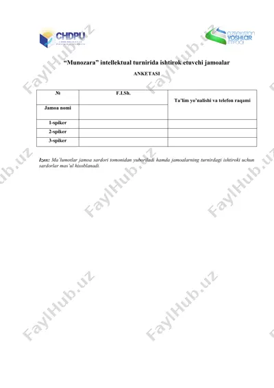 munozara intellektual turniri jamoalari anketa — DOCX