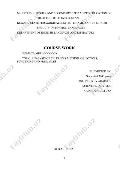 analysis of ch. fries’s method: objectives, functions and principles — DOCX