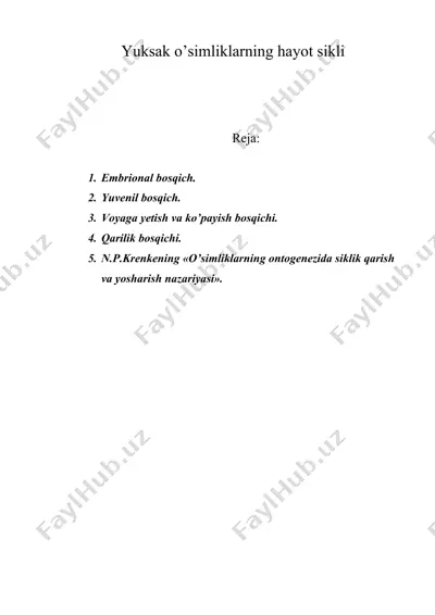 yuksak o’simliklarning hayot sikli — DOC