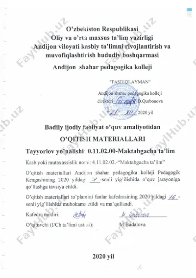 maktabgacha yosh bolalar uchun matematik bilimlarni o‘zlash tirishga mo‘ljallangan interfaol ta’lim dasturi — DOCX
