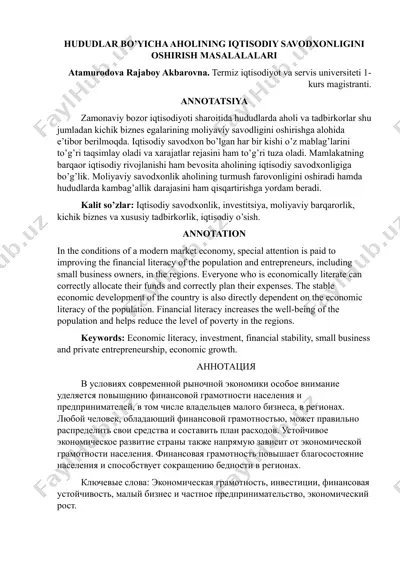moliyaviy savodxonlikni oshirish loyihalari va “finlit.uz” axborot-ta'lim resursi — DOCX