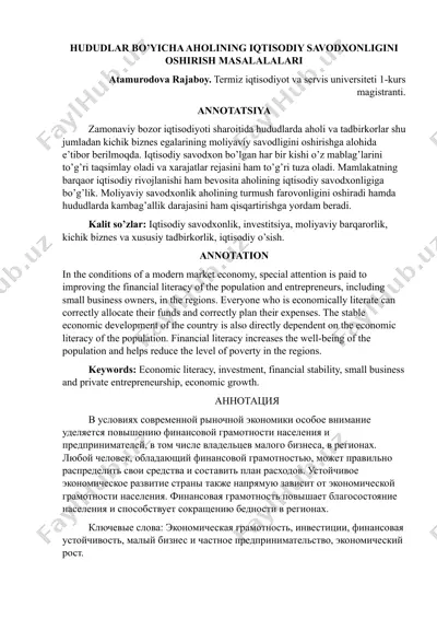 moliyaviy savodxonlikni oshirish bo‘yicha ta’lim resursi "finlit.uz" — DOCX