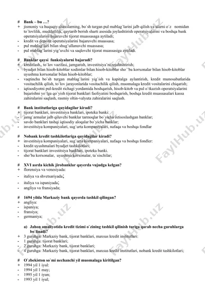 bank va kredit tizimi haqida taqdimot — DOCX