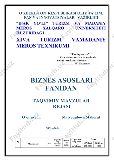 biznes asoslari fanidan taqdimot — DOCX