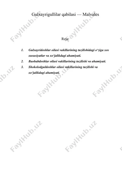 gulxayrigullilar qabilasi — malvales — DOC