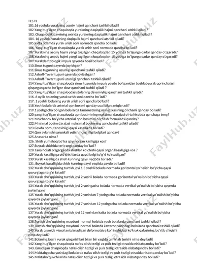 yurak fiziologiyasi savollar toʻplami — DOCX