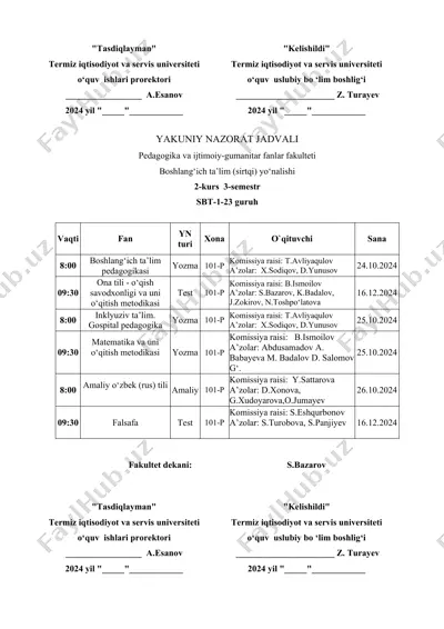 yakuniy nazorat jadvali — DOCX