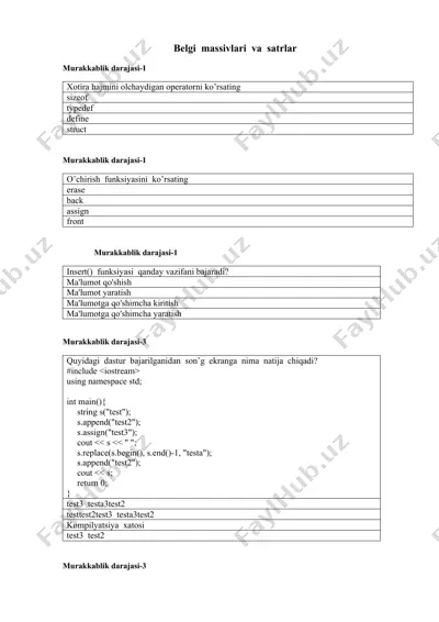 belgi massivlari va satrlar — DOCX