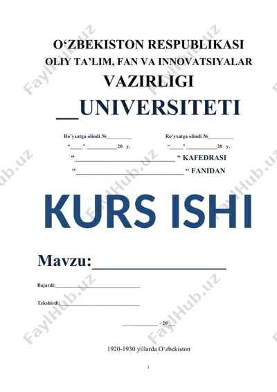 kurs ishi "1920-1930 yillarda o‘zbekiston" — DOCX