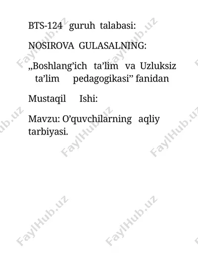 o’quvchilarning aqliy tarbiyasi — DOCX