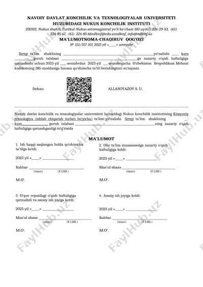 kimyoviy texnologiya (ishlab chiqarish turlari bo‘yicha) ta’lim yo‘nalishi — DOCX