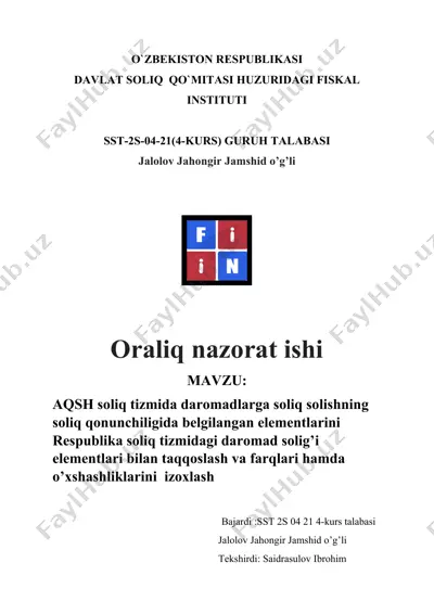 aqsh soliq tizimi haqida oraliq nazorat ishi — DOCX