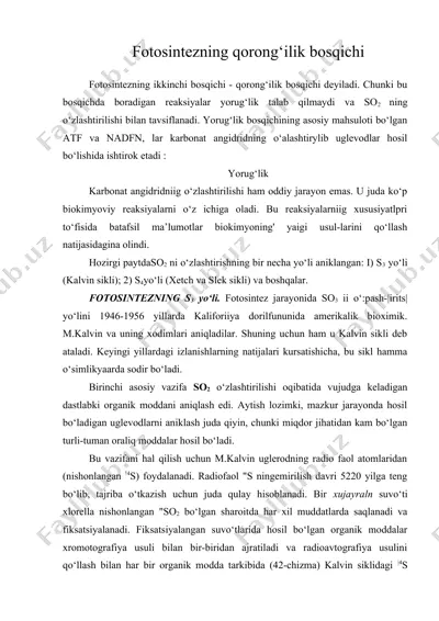 fotosintezning qorong‘ilik bosqichi — DOC