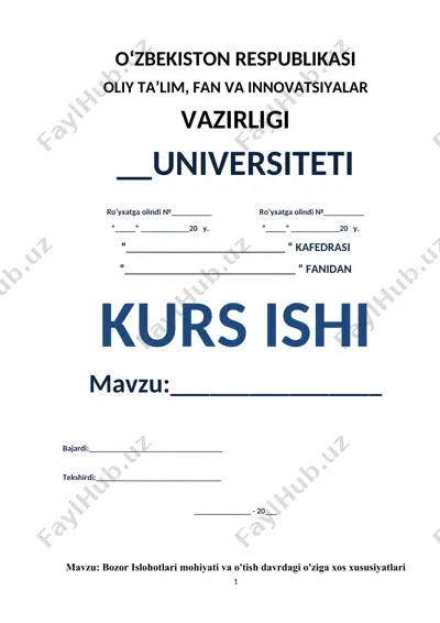 bozor islohotlari mohiyati va o'tish davridagi o'ziga xos xususiyatlari — DOCX