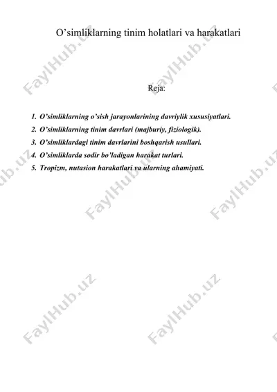 o’simliklarning tinim holatlari va harakatlari — DOC