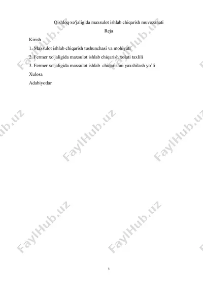 qishloq xo'jaligida mahsulot ishlab chiqarish muvozanati — DOCX