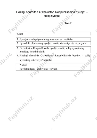 hozirgi sharoitda o’zbekiston respublikasida byudjet – soliq siyosati — DOCX