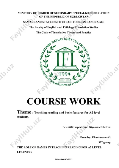teaching reading and basic features for a2 level students (course work) — DOCX