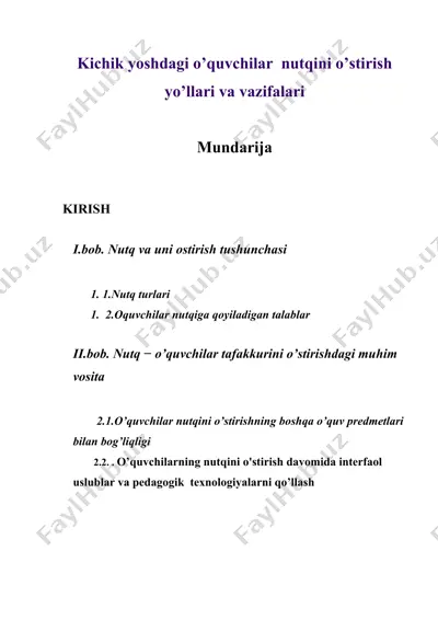 kichik yoshdagi o’quvchilar nutqini o’stirish yo’llari va vazifalari — DOCX