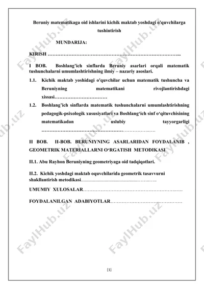boshlang‘ich sinflarda beruniy asarlari orqali matematik tushunchalarni shakllantirish metodikasi — DOCX