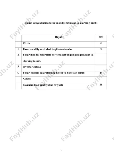 tovar-moddiy zahiralarni baholash va auditini tashkil etish — DOCX