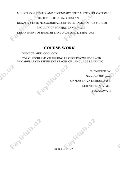 problems of testing passive knowledge and vocabulary in different stages of language learning — DOCX