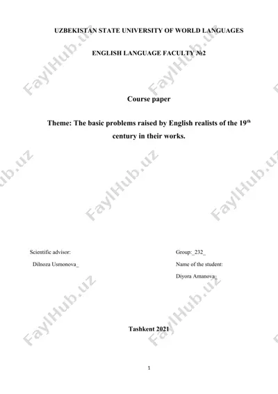 the basic problems raised by english realists of the 19th century in their works — DOCX
