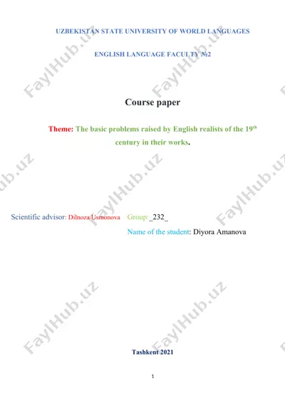 the basic problems raised by english realists of the 19th century in their works — DOCX
