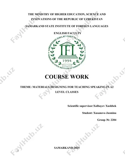 materials designing for teaching speaking in a2 level classes — DOCX