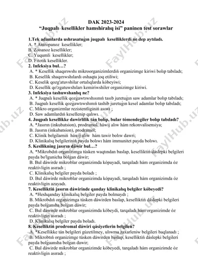 juqpalı kesellikler hamshiralıq isi test sorawlar — DOCX