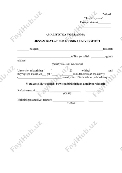 amaliyotga yo‘llanma va dalolatnoma shakllari — DOCX