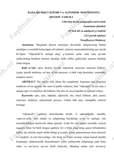 dada qo‘rqut kitobi va alpomish dostonining qiyosiy tahlili — DOCX