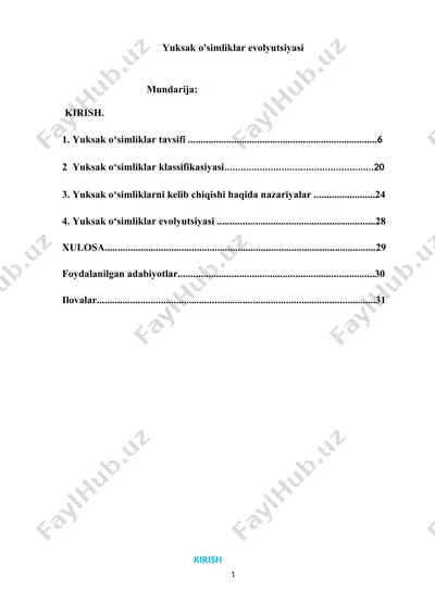 yuksak o'simliklar evolyutsiyasi — DOCX