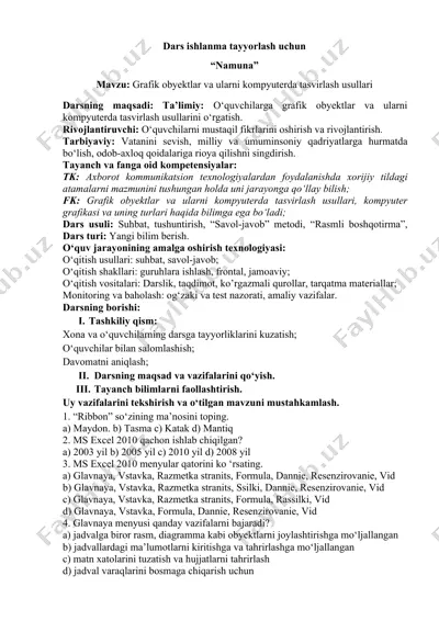grafik obyektlar va ularni kompyuterda tasvirlash usullari — DOCX