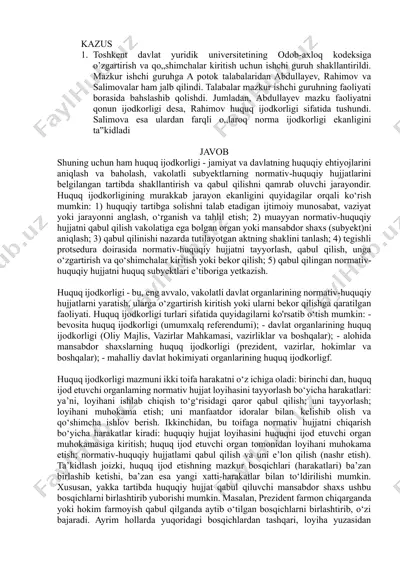huquq ijodkorligi va huquqni amalga oshirish tushunchalari — DOCX