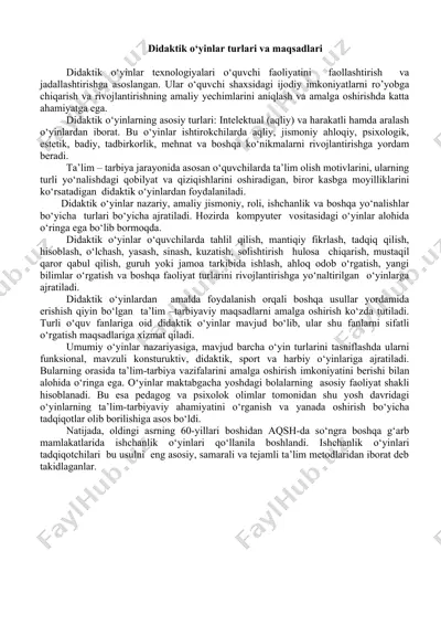 didaktik o‘yinlar turlari va maqsadlari — DOCX