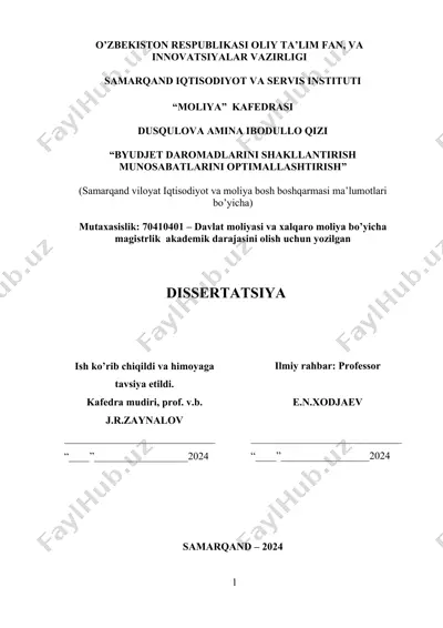 byudjet daromadlarini shakllantirish va boshqarishni optimallashtirish — DOCX