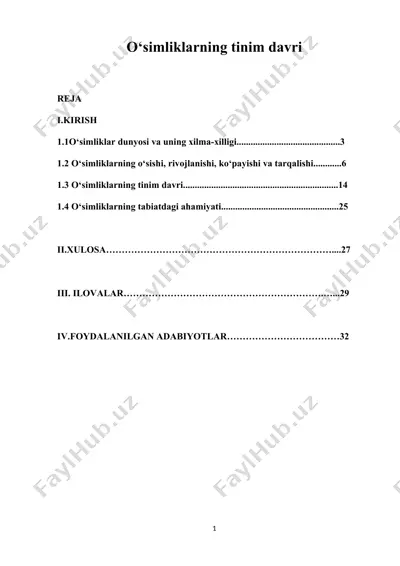 o‘simliklarning tinim davri — DOCX