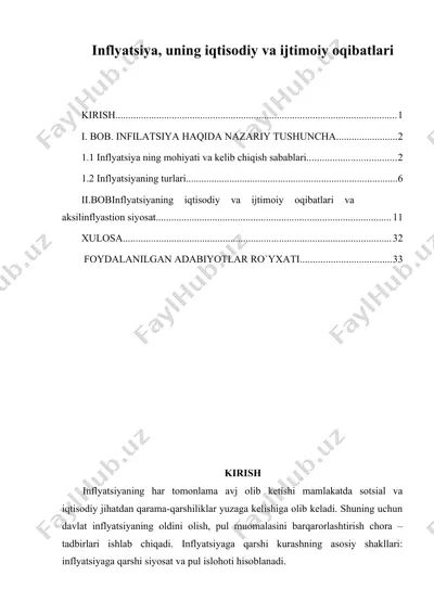 inflyatsiya, uning iqtisodiy va ijtimoiy oqibatlari — DOCX