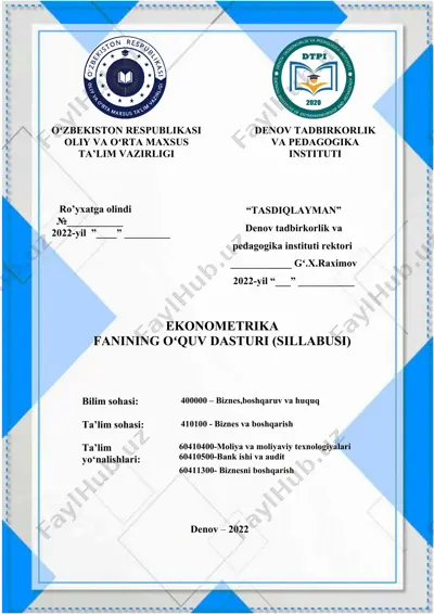 ekonometrika fanining oʻquv dasturi (sillabusi) — DOCX