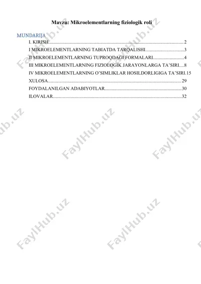 mikroelementlarning fiziologik roli — DOCX