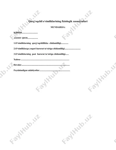 qurg‘oqchil o‘simliklarining fiziologik xususiyatlari — DOCX