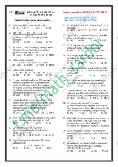 idc 1-5 mavzular bo‘yicha takrorlash testi — PDF