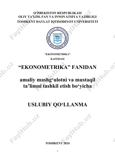 “ekonometrika” fanidan amaliy mashg‘ulotni va mustaqil ta’limni tashkil etish bo‘yicha uslubiy qo‘llanma — DOCX