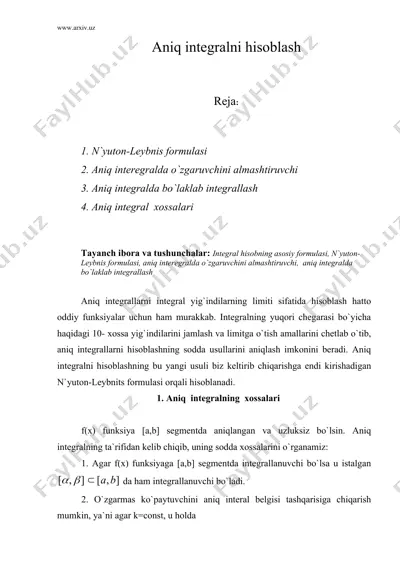 aniq integralni hisoblash — DOC