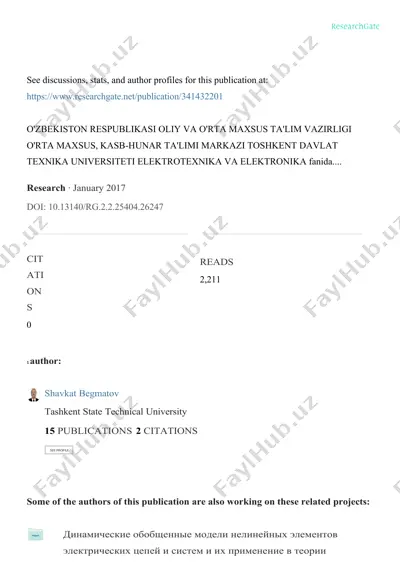 elektrotexnika va elektronika fanidan virtual laboratoriya ishlarini bajarish bo‘yicha uslubiy qo‘llanma — DOCX