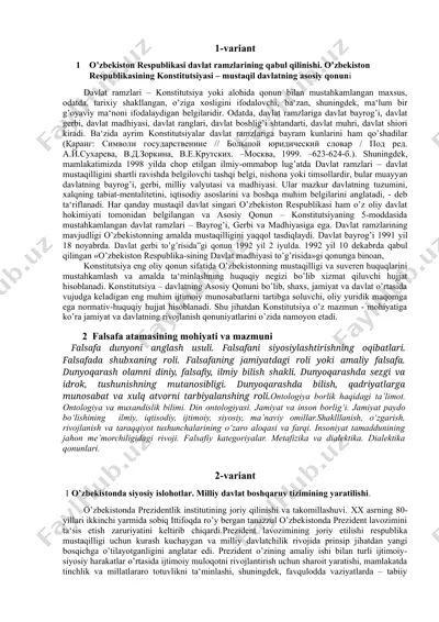 o’zbekiston respublikasi davlat ramzlari va ularning qonuniy asoslari — DOCX